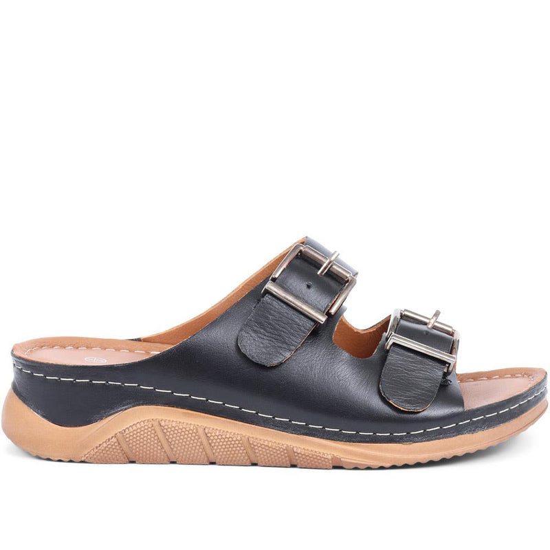 Leather Double Buckle Mule Sandals - GENC37003 / 323 877