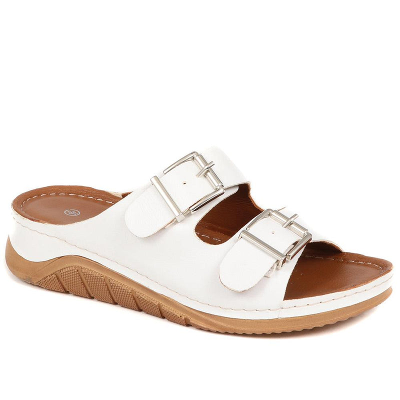 Leather Double Buckle Mule Sandals - GENC37003 / 323 877