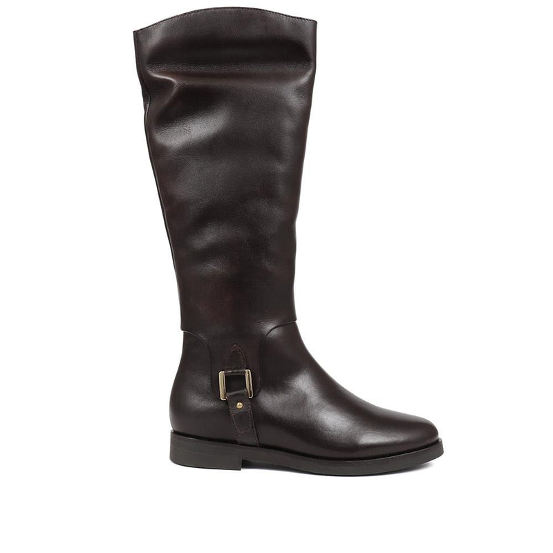 Buckle Detail Leather Riding Boots - KATI / 324 324