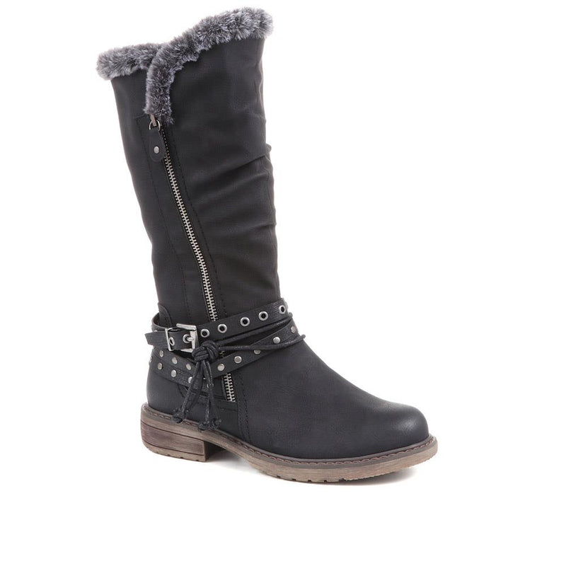 Fleece Lined Buckle Detail Boots - WBINS36130 / 323 115